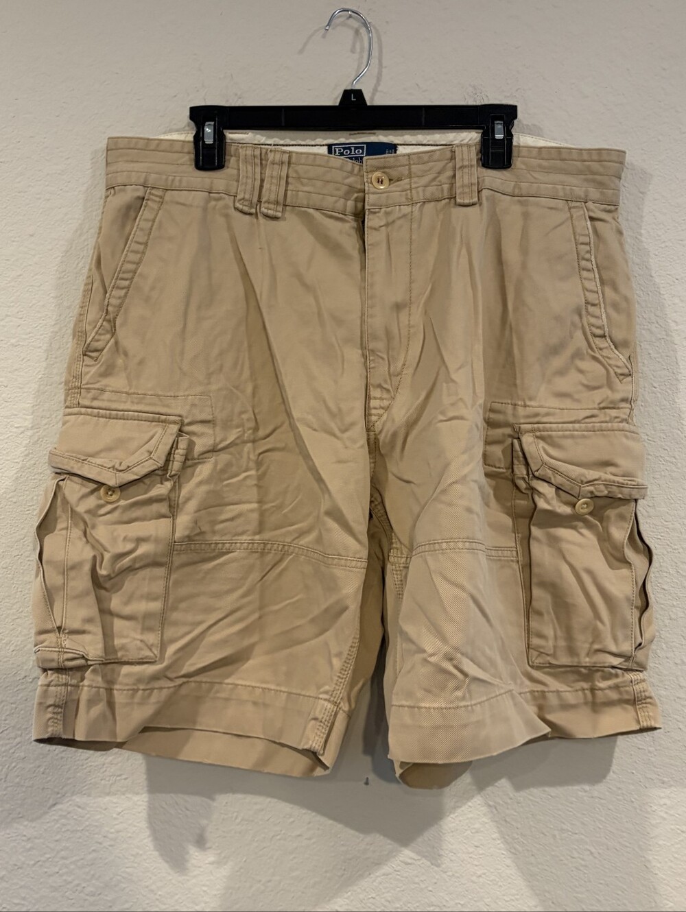 Polo Ralph Lauren Mens Classic Casual Tan Khaki 100% Cotton Cargo Shorts Size 38